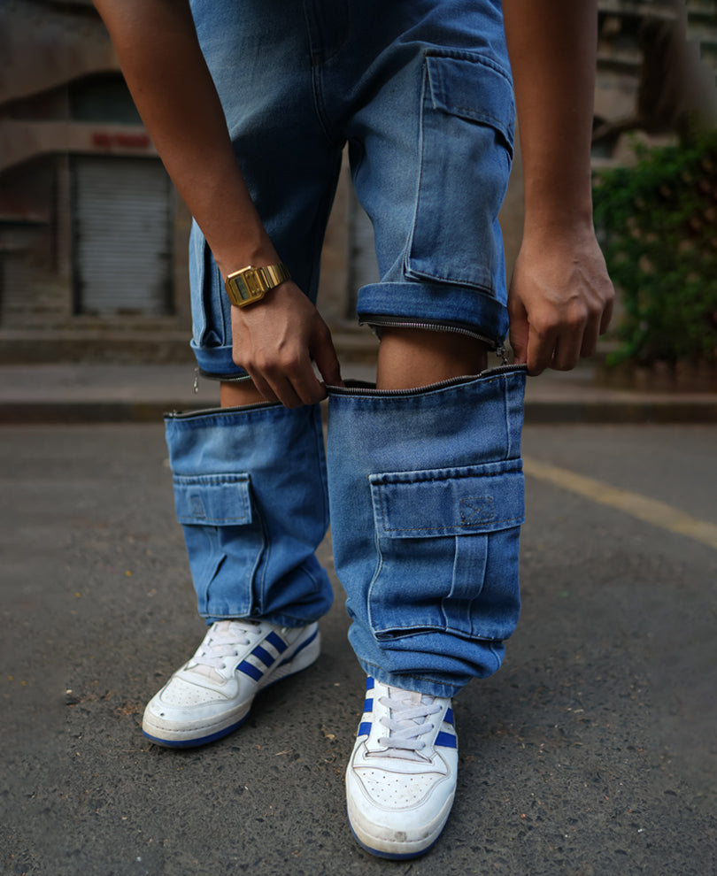Light Blue Denim Cargo Baggy Fit Jeans