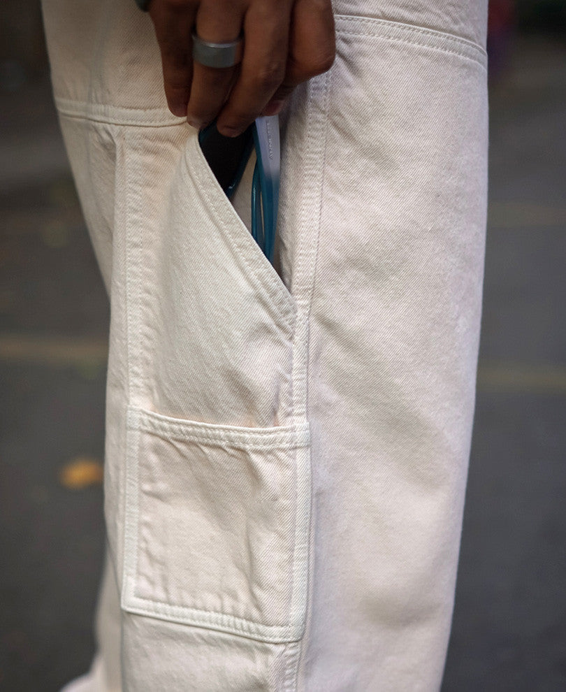 Cream Baggy Fit Denim Jeans