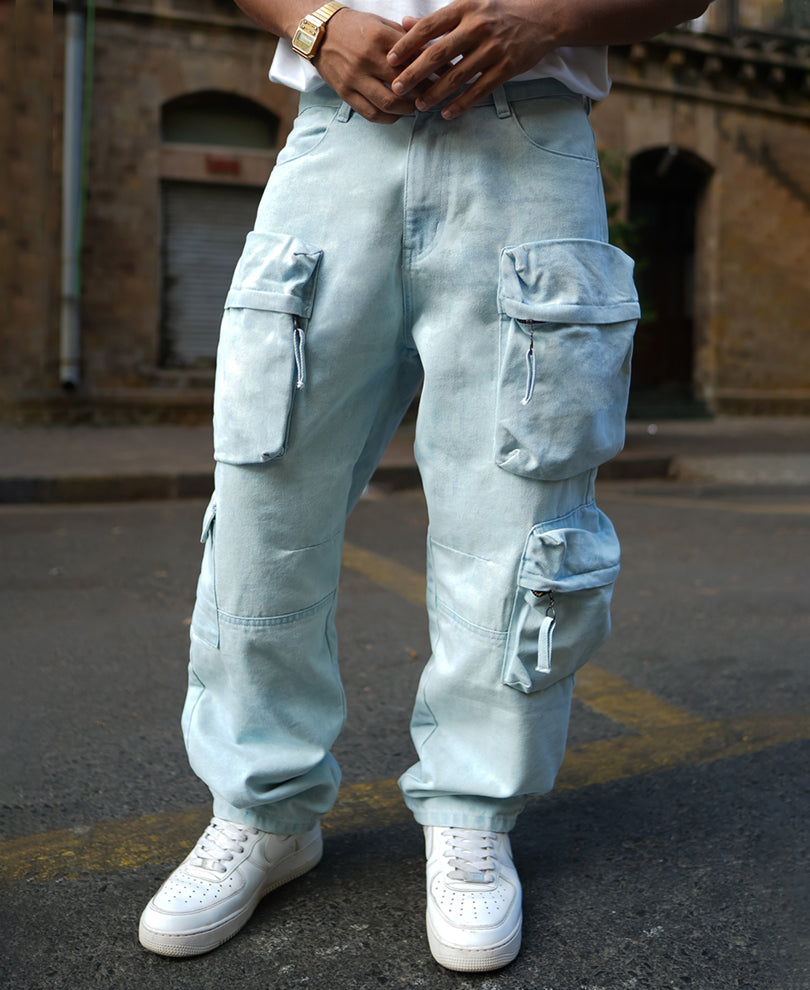 Ice Blue Baggy Fit Denim Jeans