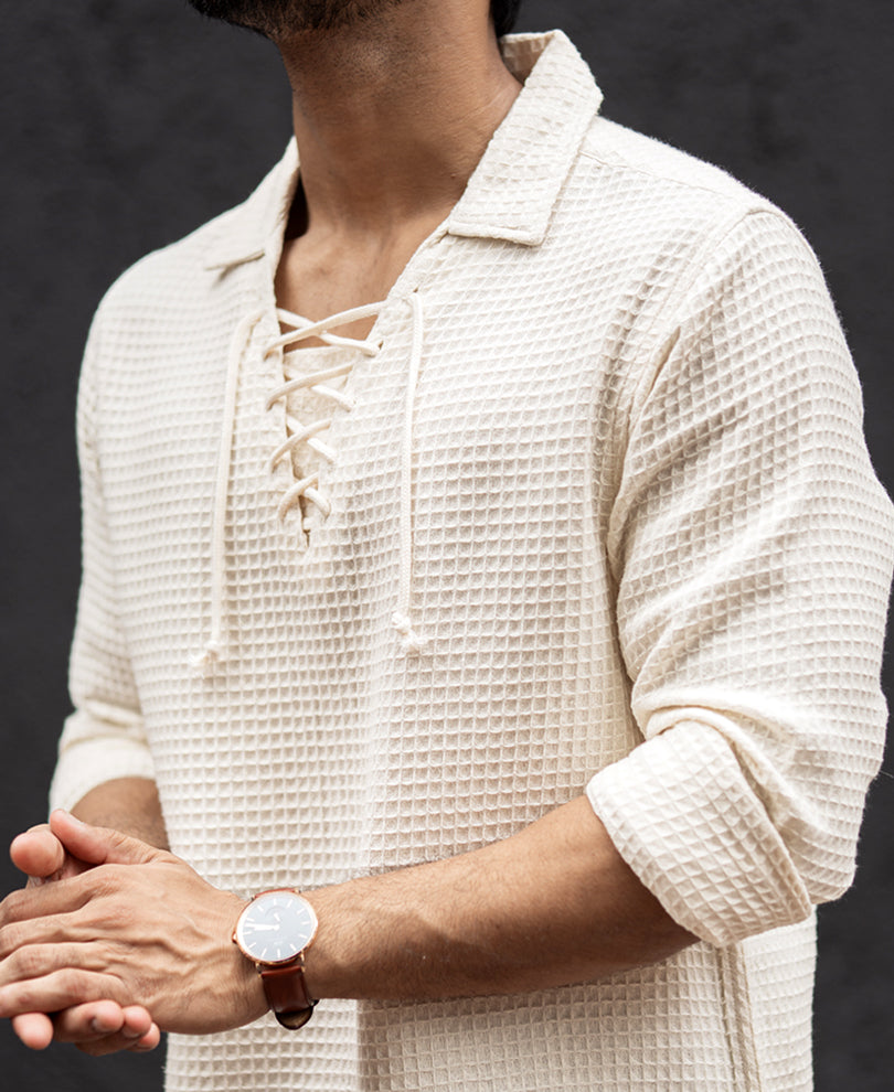 Off-White Waffle Regular Fit Full Sleeves Shirt