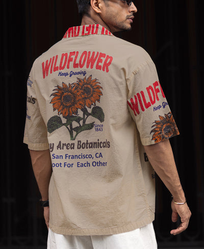 Off-White Printed Cuban Collar Oversized Half-Sleeve Shirt