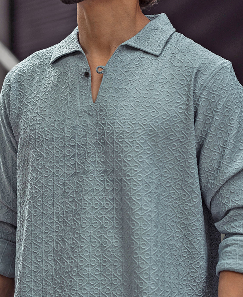 Sky Grey Structured regular fit full sleeves shirt
