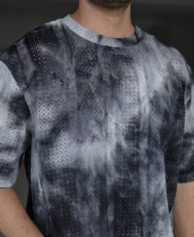 Black and Grey Oversized Tie Dye Printed Half Sleeves T Shirt