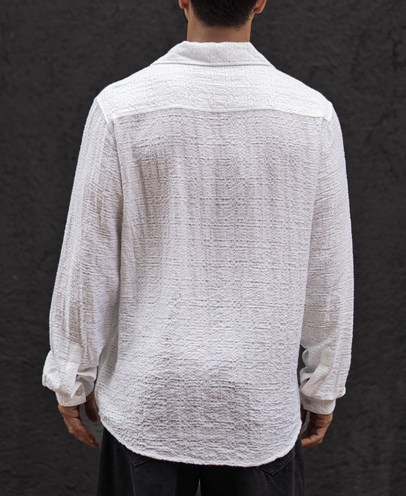 White Regular Fit Full Sleeves Kurt Style Shirt