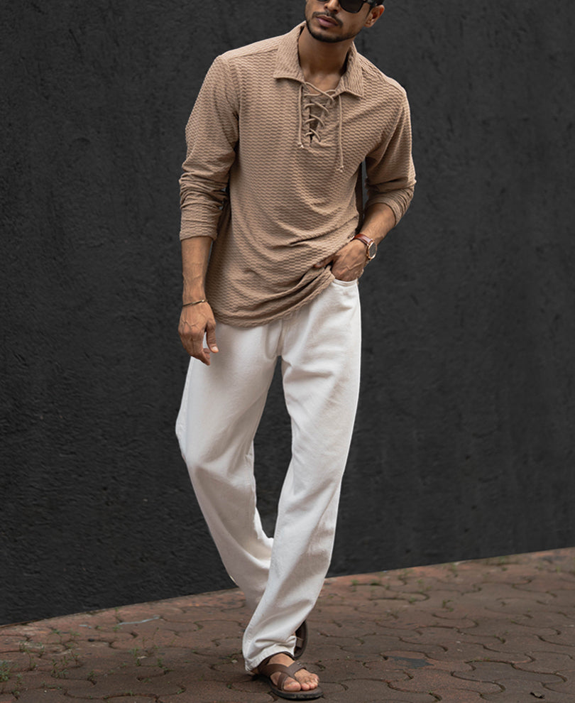 Coffee Regular Fit Full Sleeves Shirt