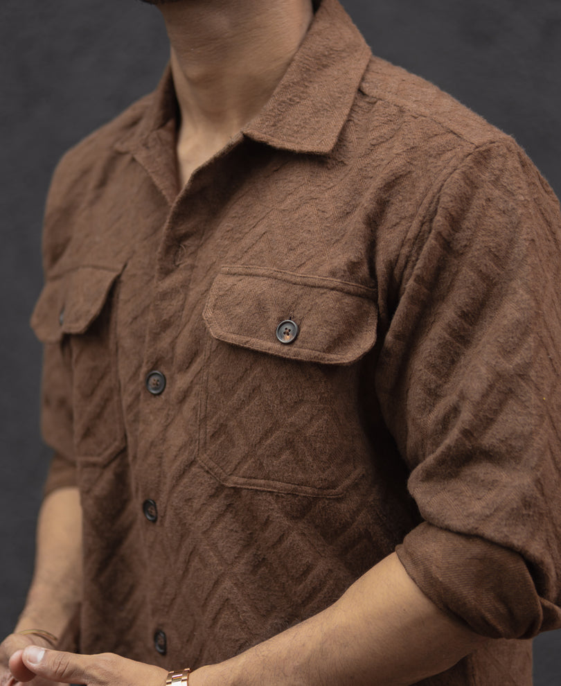 Dark Brown Regular Fit Full Sleeves Shirt
