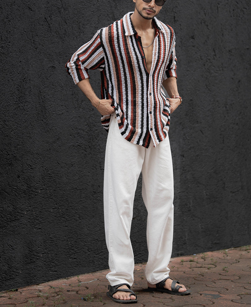 Multi Colour Stripes Full Sleeves Regular Fit Shirt