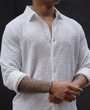White Abstract Structured Regular Fit Full Sleeves Shirt