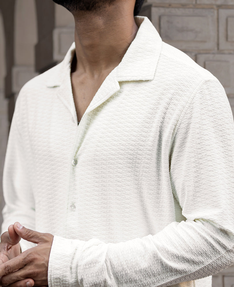 White Structured Full Sleeves Regular Fit Shirt