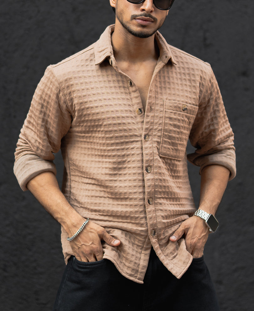 Dark Beige Regular Fit Full Sleeves Shirt
