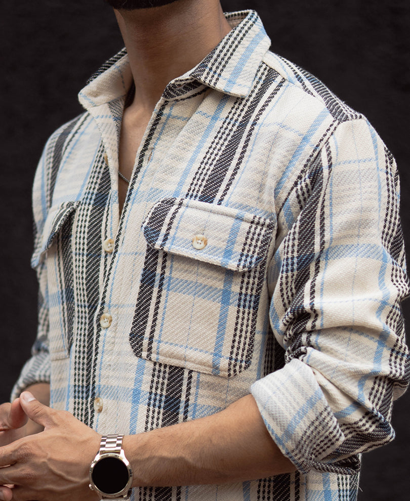 Off-White Checked Regular Fit Full Sleeves Shirt