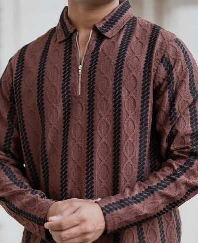 Brown Structured Stripe Shirt