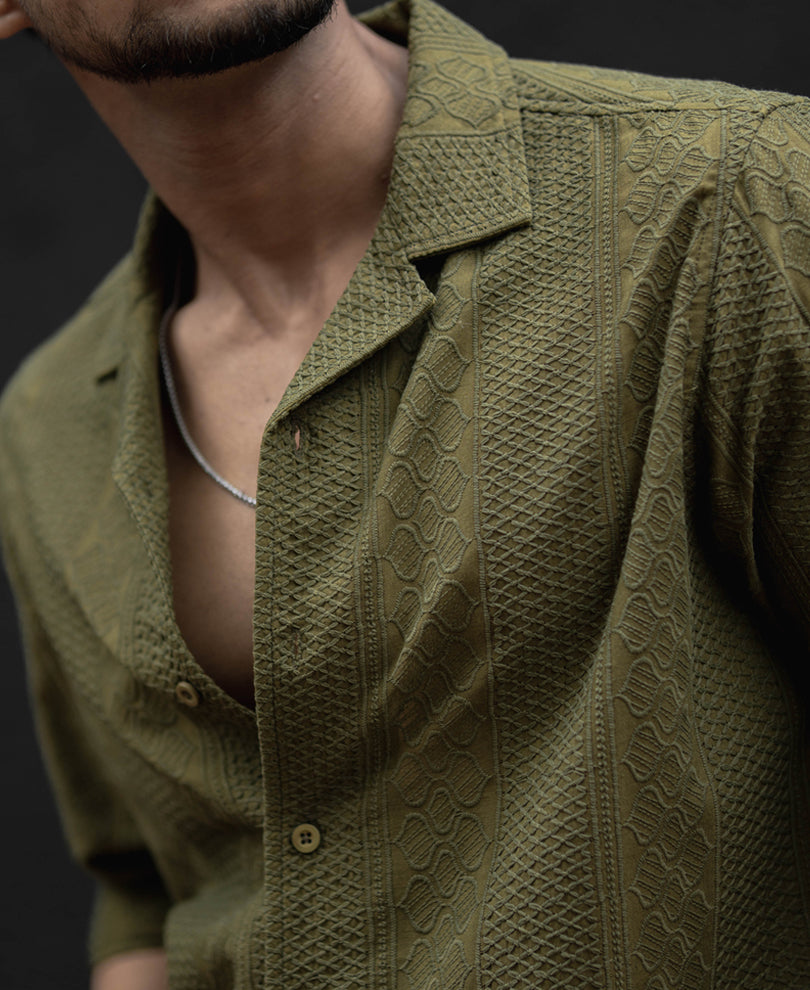 Olive Green Regular Fit Full Sleeves Shirt