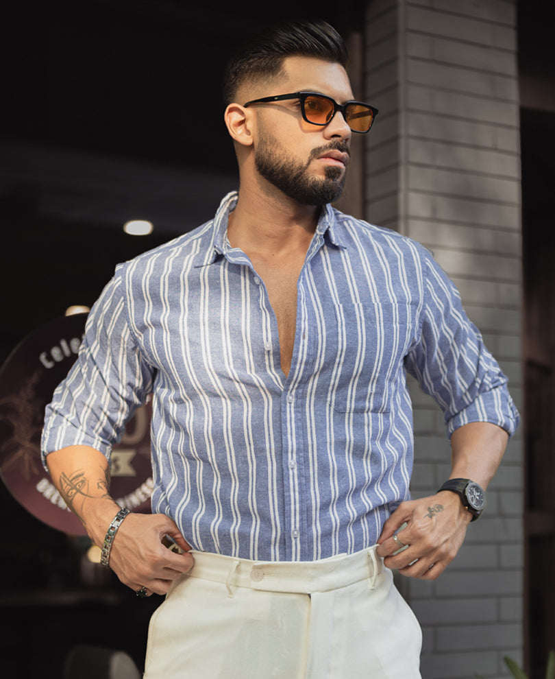 Blue And White Stripes Regular Fit Shirt