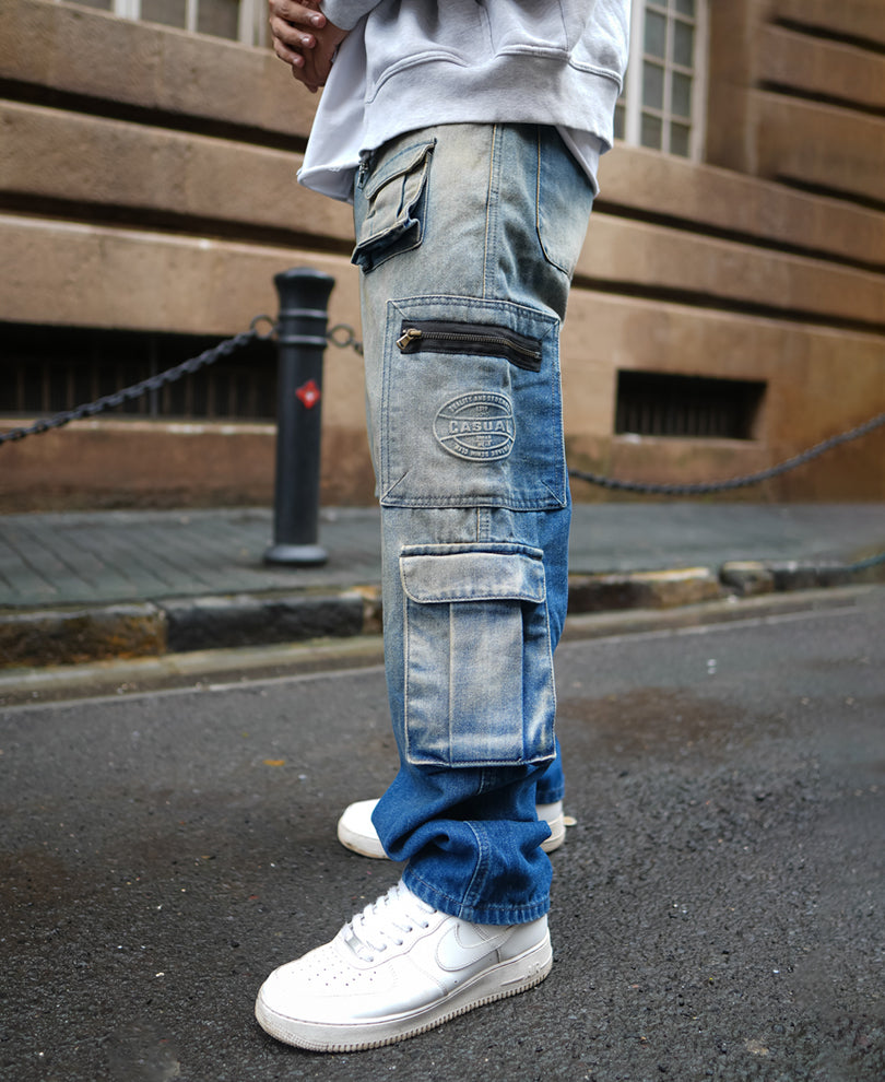 Blue Baggy Fit Cargo Denimã‚Â Jeans