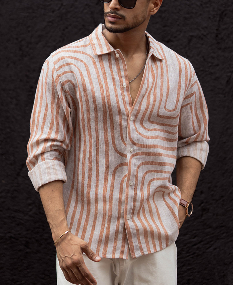 Rust Brown Regular Fit Full Sleeves Shirt