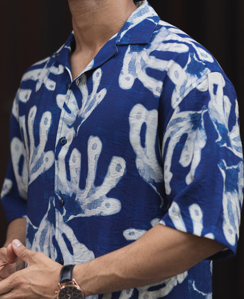 Blue Oversized Half Sleeves Shirt