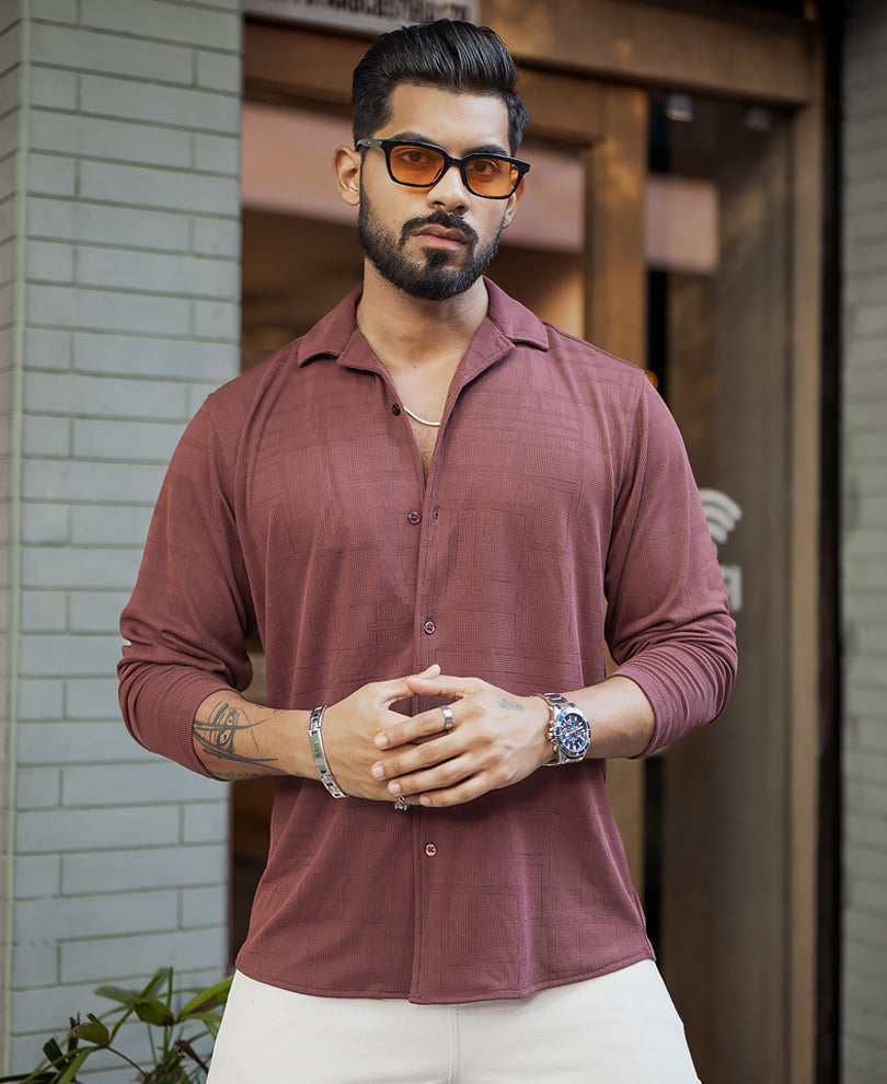 Wine Regular Fit Plain Full Sleeves Shirt