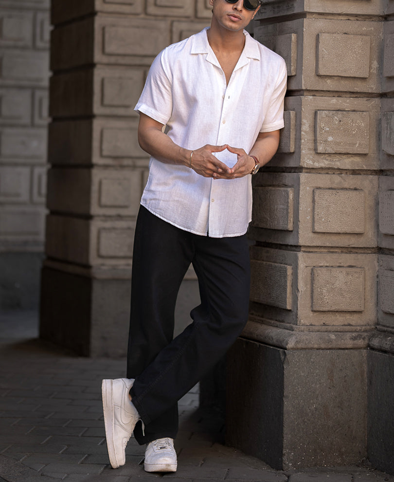 White Linen Regular Fit Half Sleeves Shirt