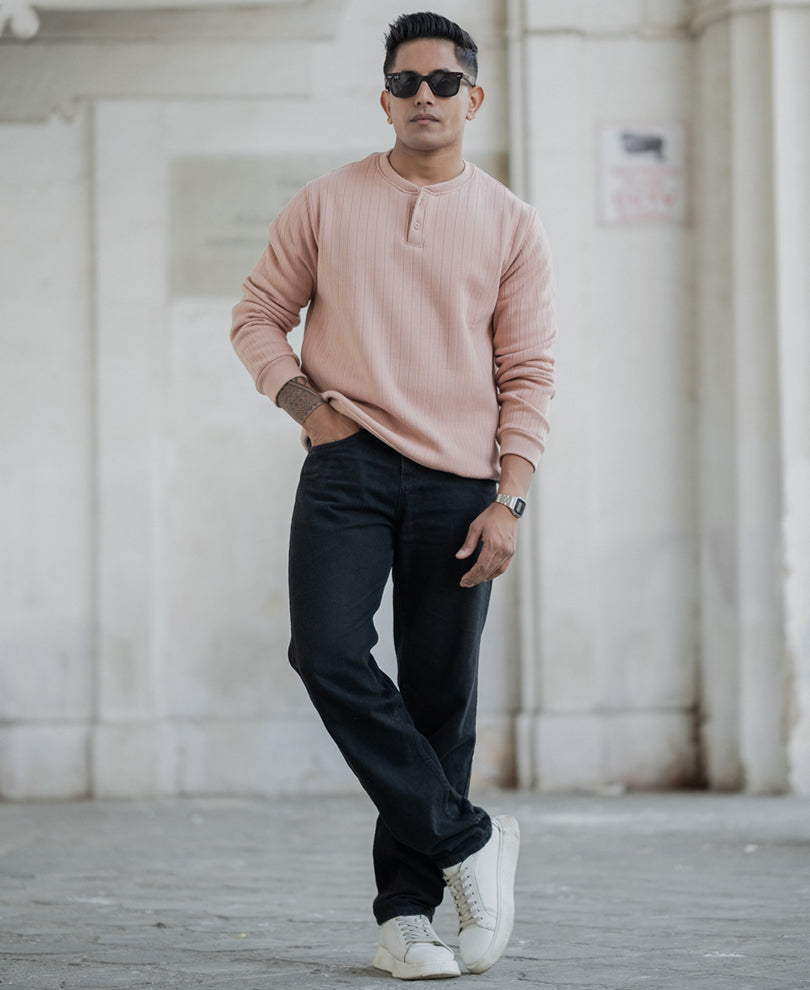 Dusty Peach Regular Fit Full Sleeves T-Shirt