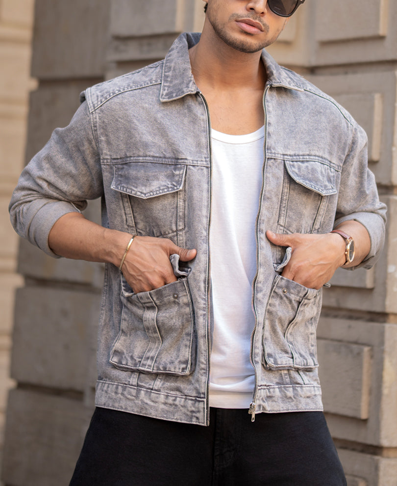 Grey Utility Denim Jacket