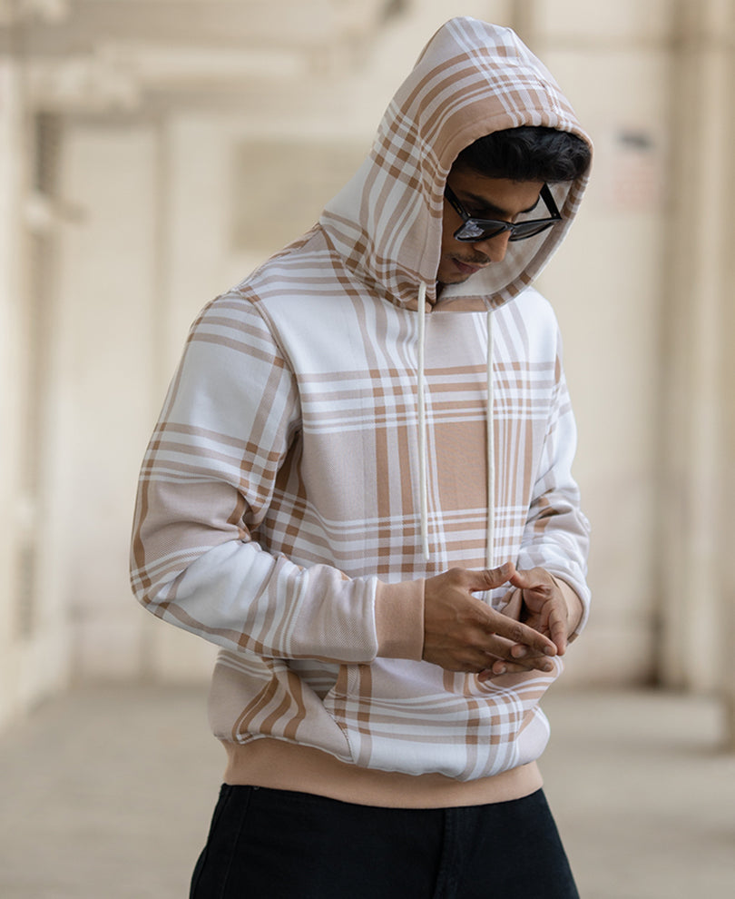 Off-White And Beige Regular Fit Hoodie Style T-Shirt