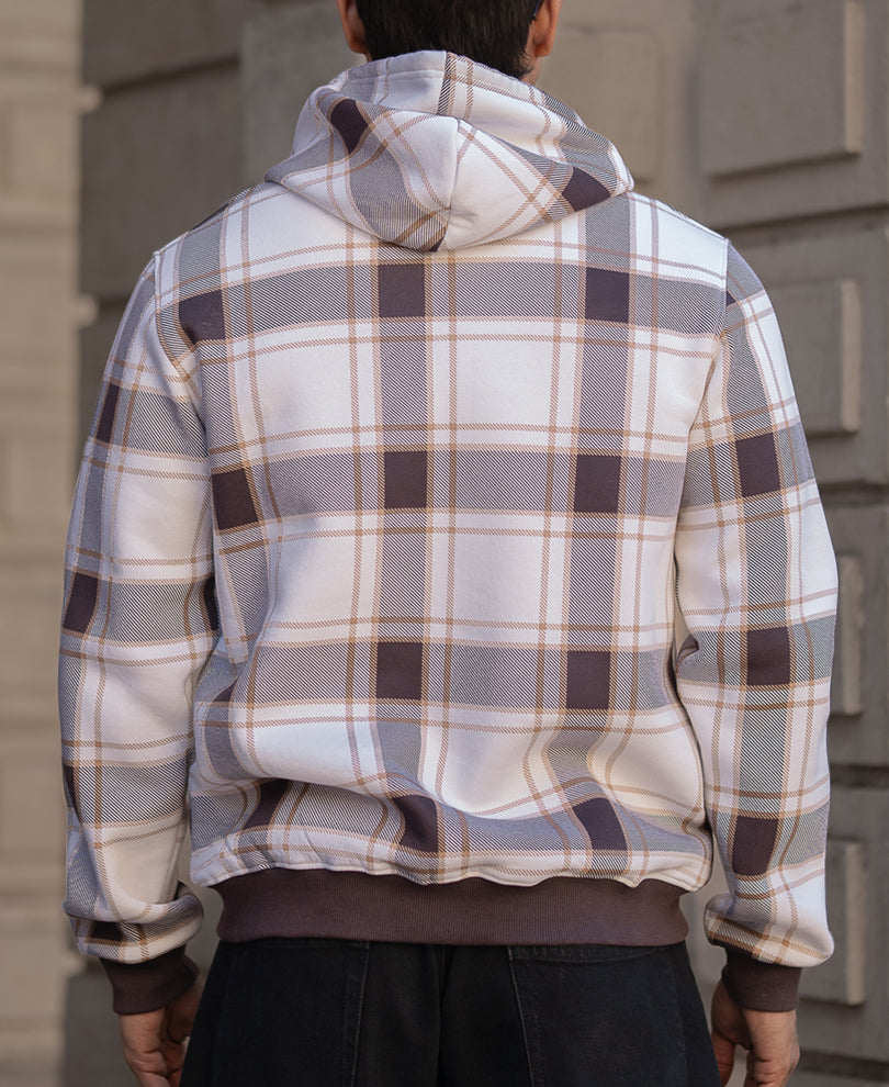 Dark Brown Checked Hooded SweaT-Shirt