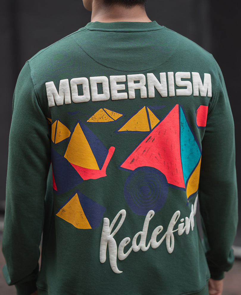 Green Regular Fit Full Sleeves Printed T-Shirt