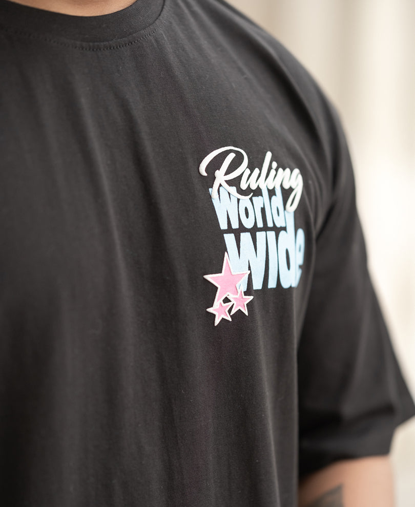 Black Ruling Printed Oversized T-Shirt