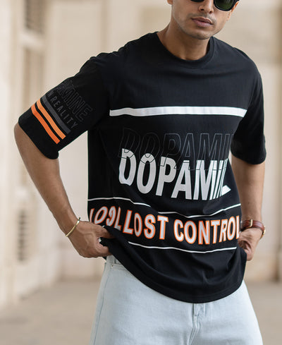 Black Oversized Half Sleeves Printed T-Shirt
