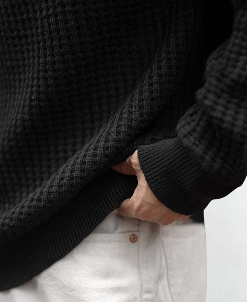 Black Knit Regular Fit Full Sleeves Tshirt