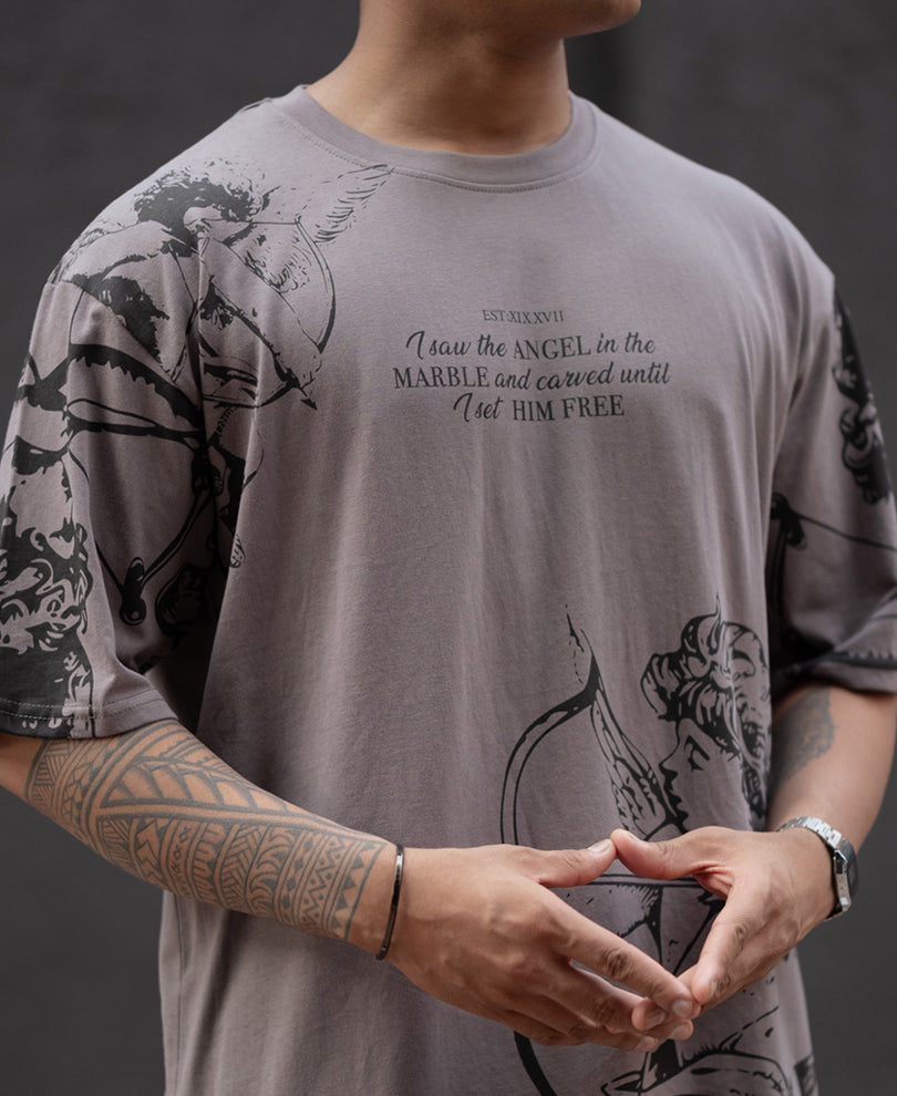 Grey Printed Oversized T-Shirt