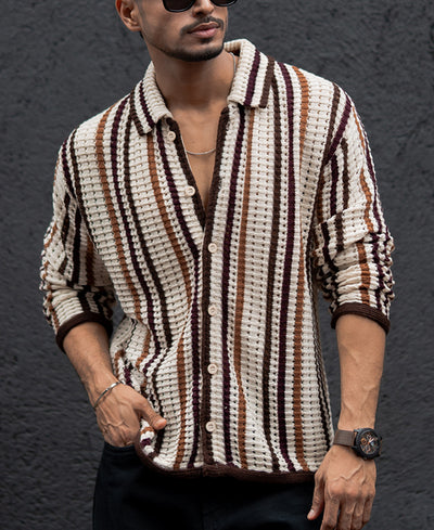 Multi Colour Stripes Regular Fit Full Sleeves Shirt