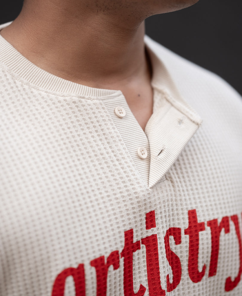 Cream Structured Printed Regular Fit Half Sleeves T-Shirt.
