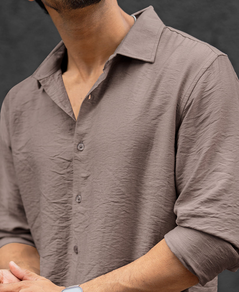 Coffee Plain Regular Fit Full Sleeves Shirt