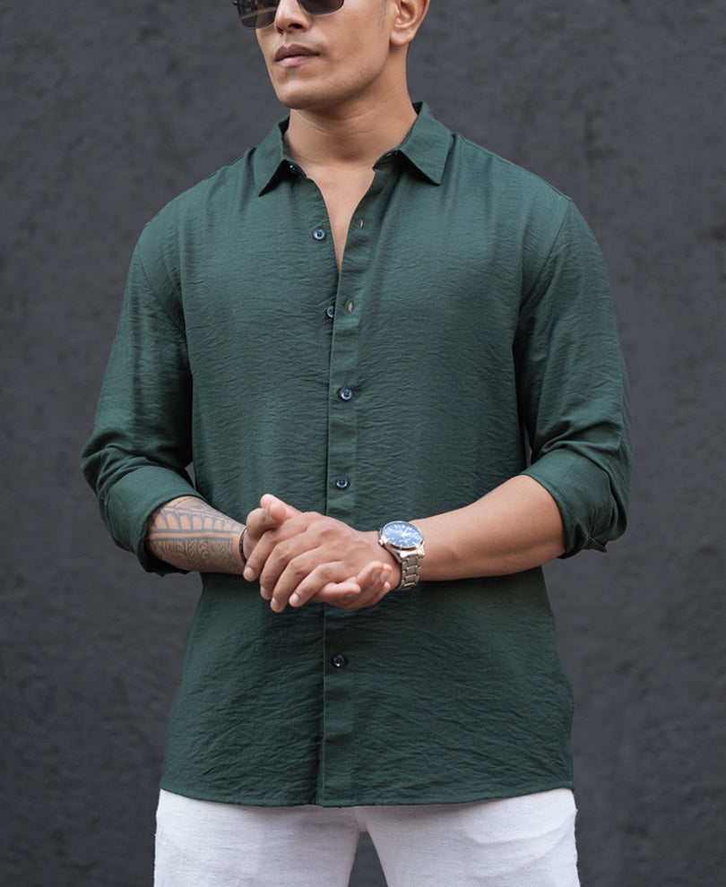 Dark Green Regular Fit Full Sleeves Shirt