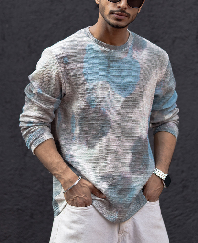 Multicolour Tie Dye Print Regular Fit Full Sleeves T-Shirt