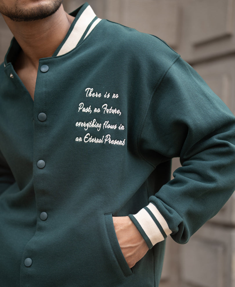 Pine Green Regular Fit Varsity Jacket