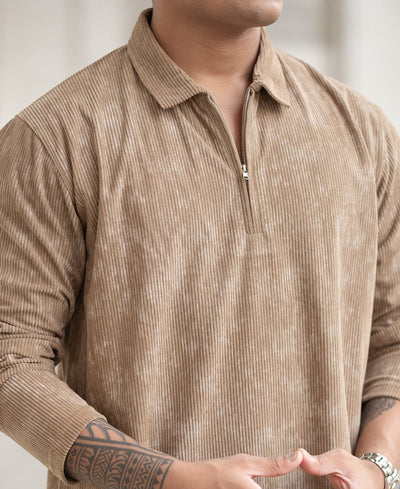 Beige Corduroy Regular Fit T-Shirt