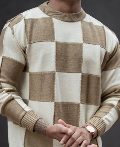 White Brown Regular Fit Full Sleeves T-Shirt