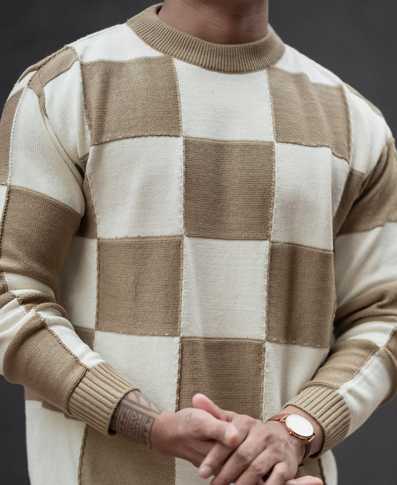White Brown Regular Fit Full Sleeves T-Shirt