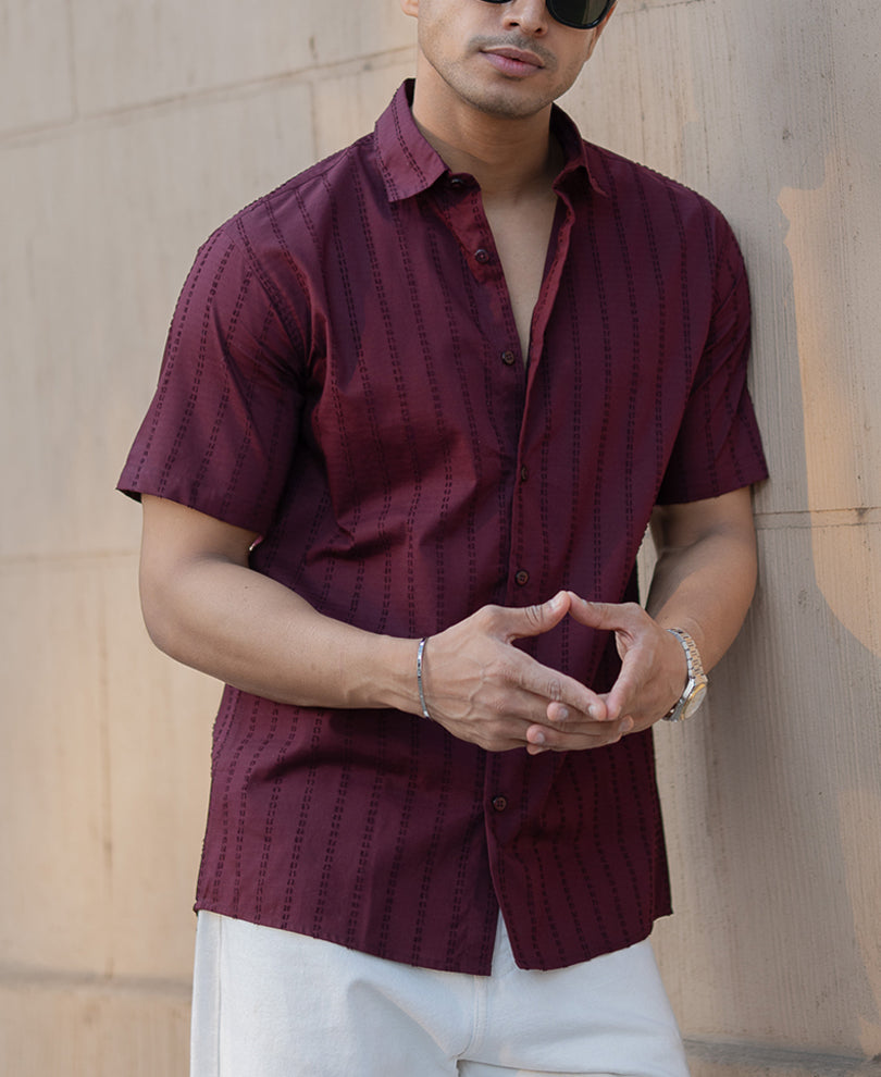Wine Regular Fit Half Sleeves Shirt