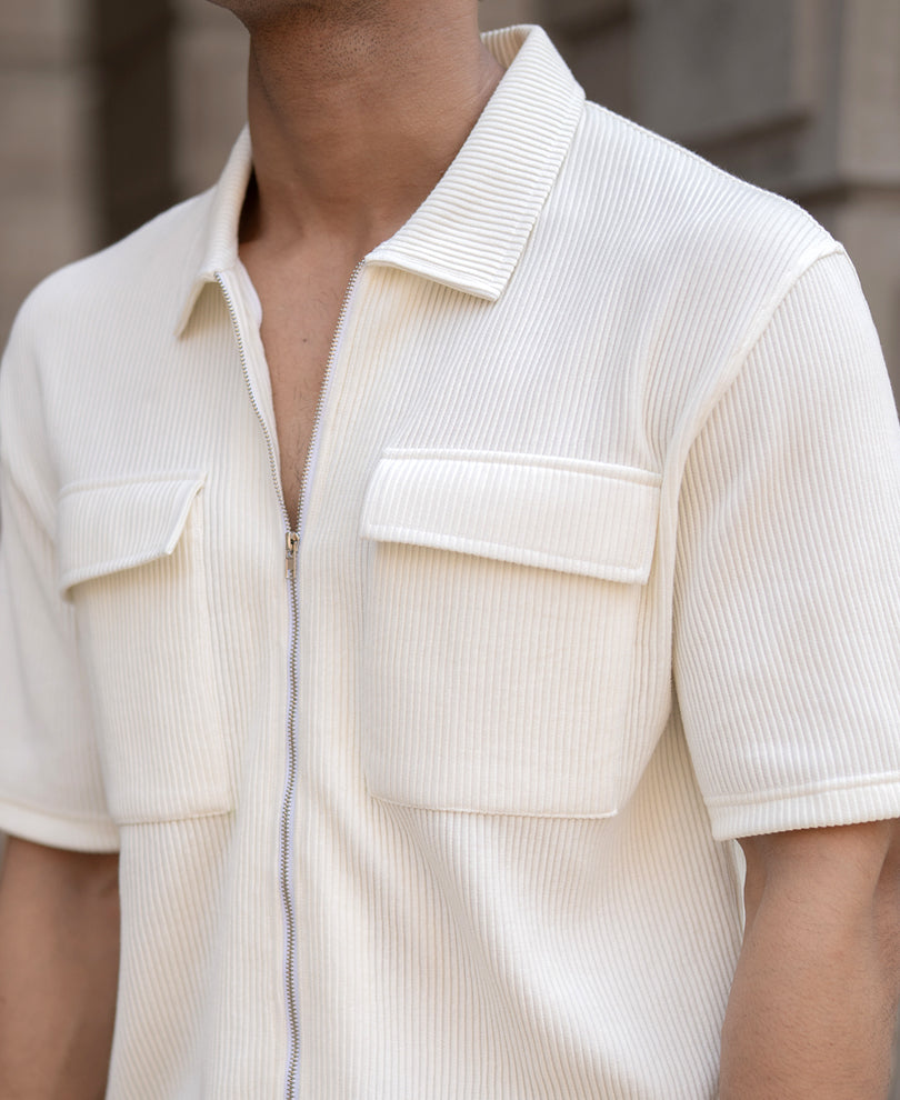 Light Fawn Corduroy Oversized Half Sleeves Shirt