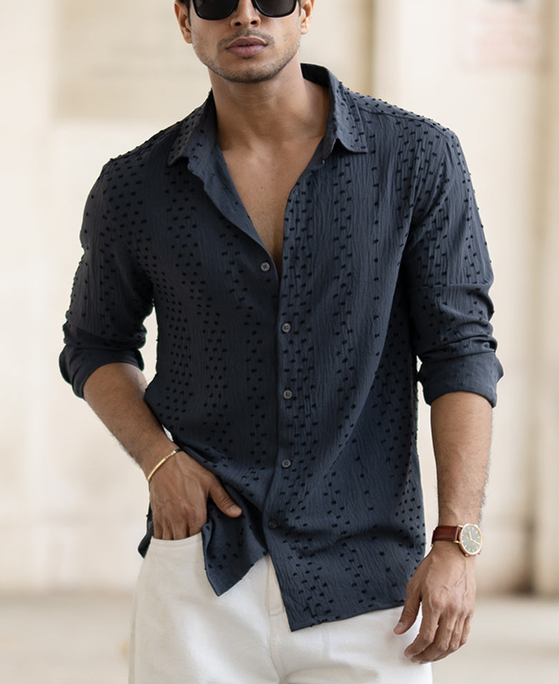 Grey Structured Flowy Shirt