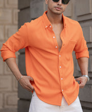 Orange Corduroy Regular Fit Full Sleeves Shirt