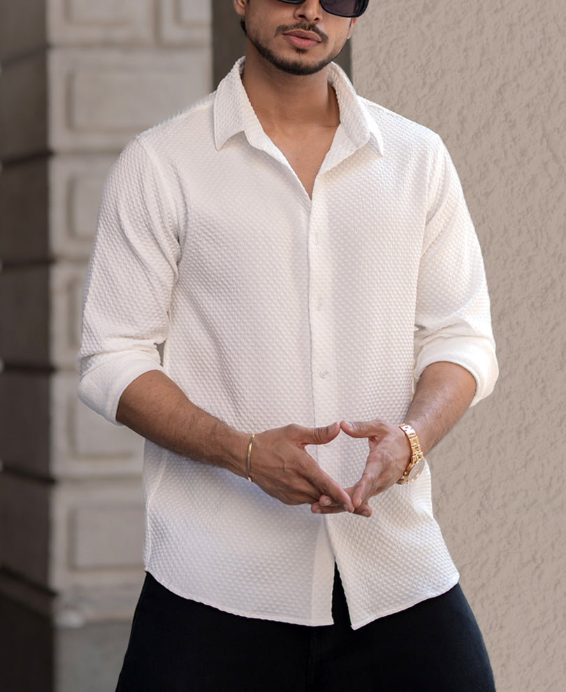 White Structure Regular Fit Shirt