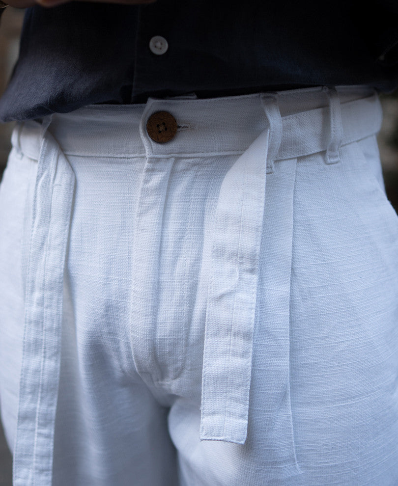 White Regular Fit Cotton Pant