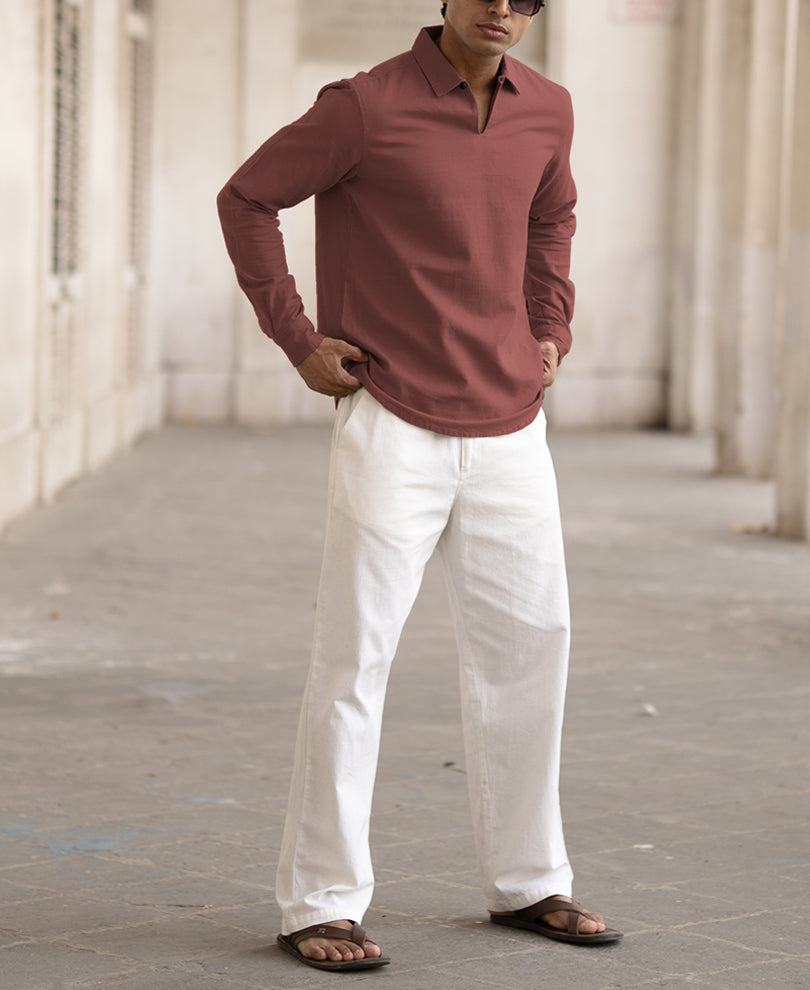 Red Kurta Style Regular Fit Shirt