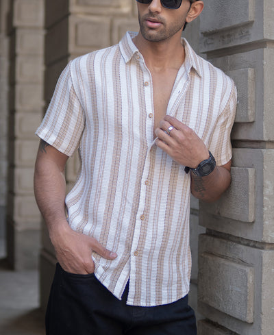 Beige Structure Striped Shirt