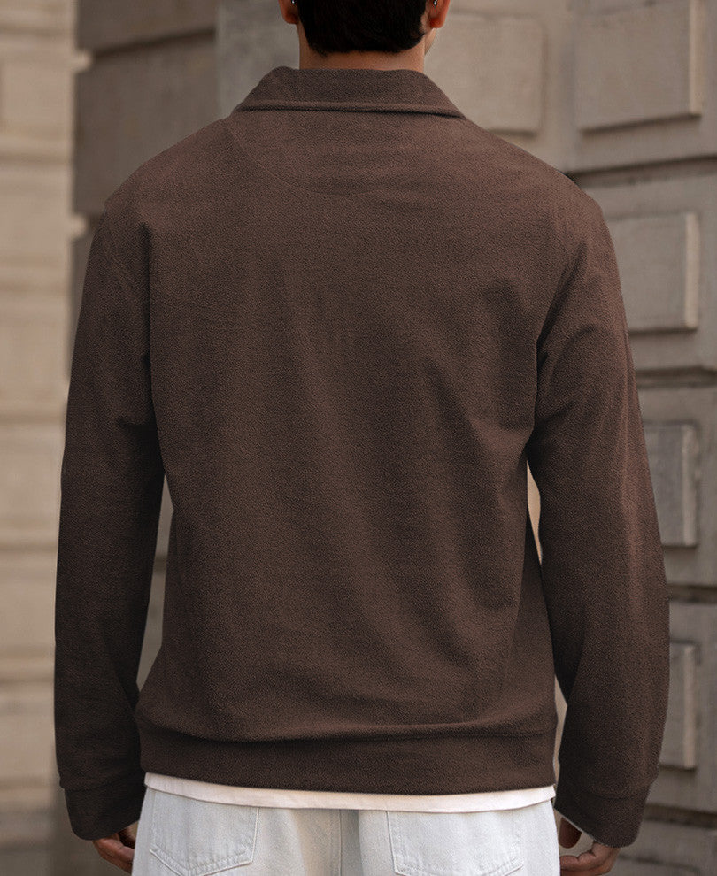 Brown Quarter Zip Polo T-Shirt